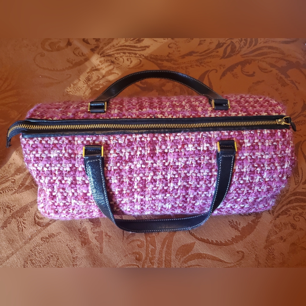 Kate Spade Pink Tweed with Black Leather Satchel Bag - Picture 1 of 15